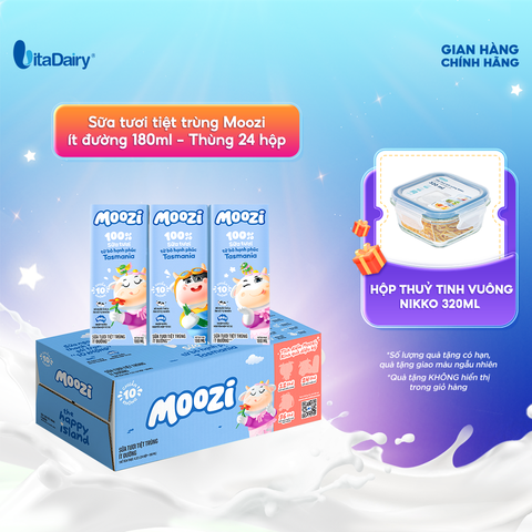  Sữa tươi tiệt trùng Moozi ít đường 180ml - Thùng 24 hộp 
