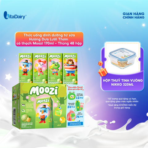  Thức uống dinh dưỡng từ sữa Hương Dưa Lưới Thơm có thạch Moozi 170ml - Thùng 48 hộp 