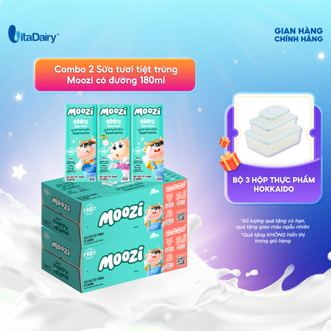  Combo 2 Thùng sữa tươi tiệt trùng Moozi có đường 180ml - Thùng 24 hộp 