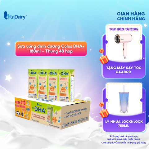  Sữa uống dinh dưỡng Colos DHA+ 180ml thùng 48 hộp - VitaDairy 