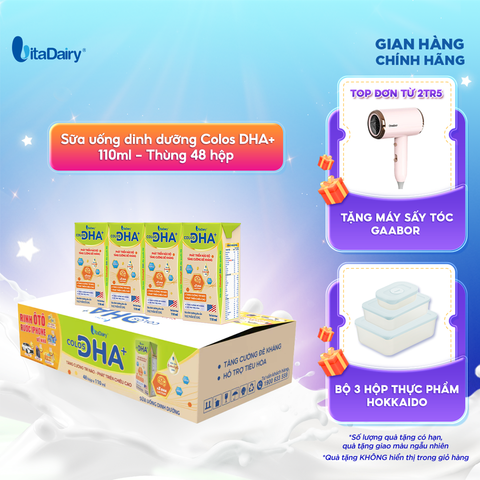  Sữa uống dinh dưỡng Colos DHA+ 110ml - Thùng 48 hộp - VitaDairy 