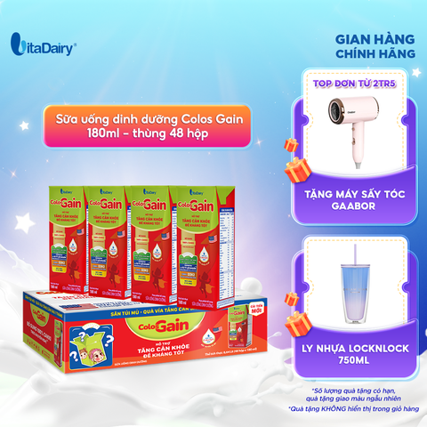  Sữa uống dinh dưỡng ColosGain 180ml cải tiến - thùng 48 hộp - VitaDairy 