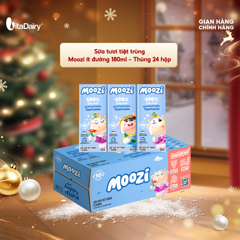  Sữa tươi tiệt trùng Moozi ít đường 180ml - Thùng 24 hộp 