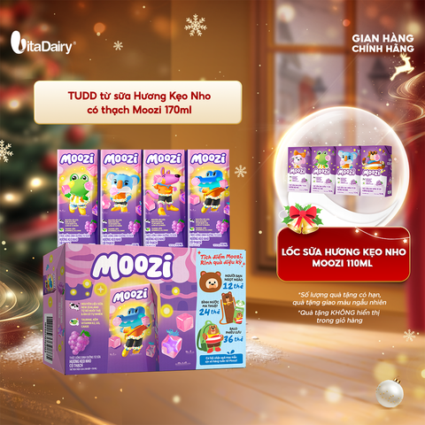  Thức uống dinh dưỡng từ sữa Hương Kẹo Nho có thạch Moozi 170ml - Thùng 48 hộp 