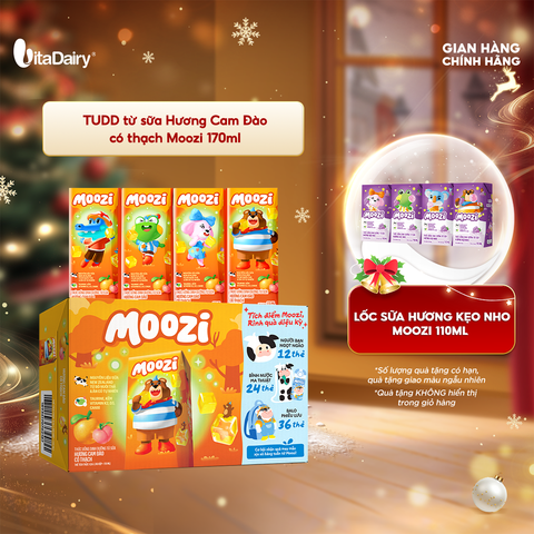  Thức uống dinh dưỡng từ sữa Hương Cam Đào có thạch Moozi 170ml - Thùng 48 hộp 