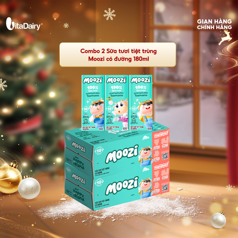  Combo 2 Thùng sữa tươi tiệt trùng Moozi có đường 180ml - Thùng 24 hộp 