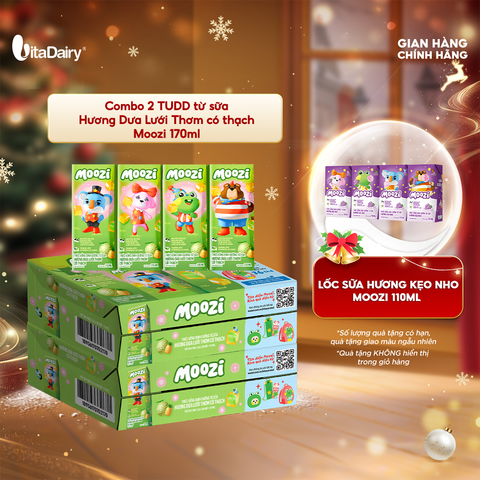  Combo 2 Thùng thức uống dinh dưỡng từ sữa Hương Dưa Lưới Thơm có thạch Moozi 170ml - Thùng 48 hộp 
