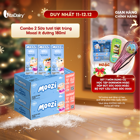 Combo 2 Thùng sữa tươi tiệt trùng Moozi ít đường 180ml - Thùng 24 hộp 