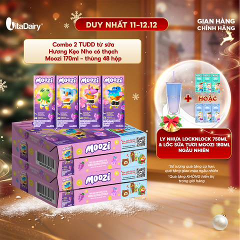  Combo 2 Thùng thức uống dinh dưỡng từ sữa Hương Kẹo Nho có thạch Moozi 170ml - Thùng 48 hộp 