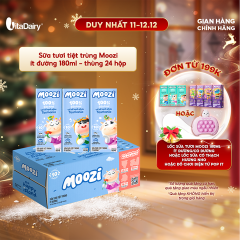  Sữa tươi tiệt trùng Moozi ít đường 180ml - Thùng 24 hộp 