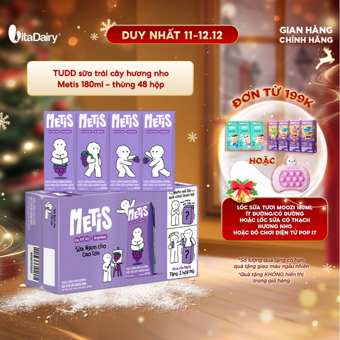  Thức uống dinh dưỡng sữa trái cây hương dâu Metis 180ml - thùng 48 hộp 