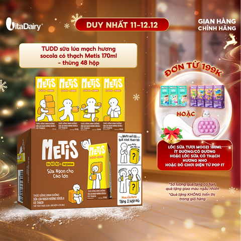  Thức uống dinh dưỡng sữa lúa mạch hương socola có thạch Metis 170ml - thùng 48 hộp 