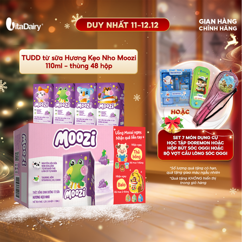  Thức uống dinh dưỡng từ sữa Hương Kẹo Nho Moozi 110ml - thùng 48 hộp 