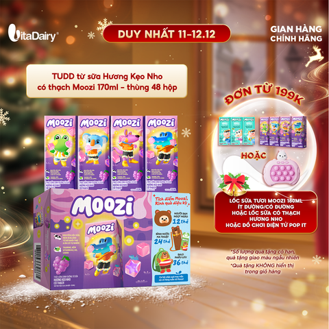  Thức uống dinh dưỡng từ sữa Hương Kẹo Nho có thạch Moozi 170ml - Thùng 48 hộp 