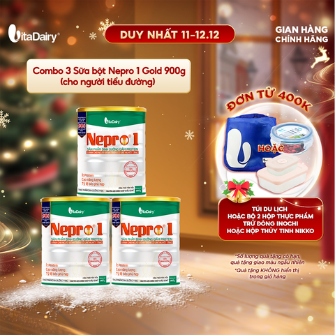  Combo 3 Sữa bột Nepro 1 Gold 400g, phù hợp với người cần lưu ý đường huyết và sức khỏe thận - VitaDairy 