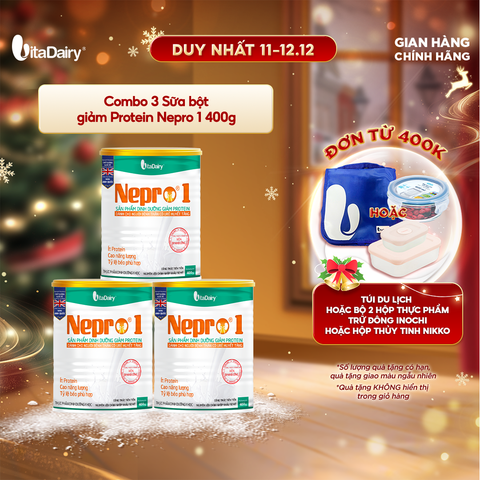  Combo 3 Sữa bột Nepro 1 400g phù hợp với người cần lưu ý đến chức năng thận - VitaDairy 