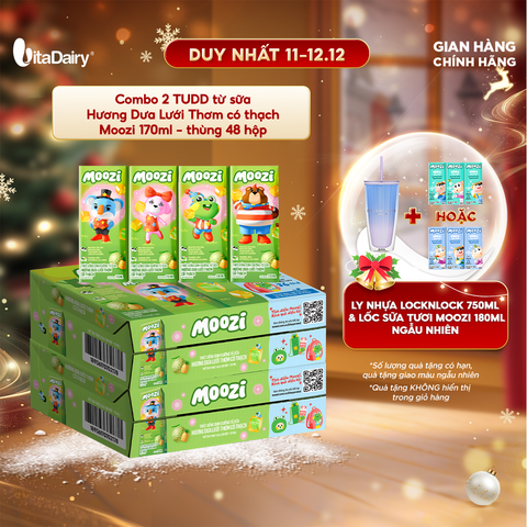  Combo 2 Thùng thức uống dinh dưỡng từ sữa Hương Dưa Lưới Thơm có thạch Moozi 170ml - Thùng 48 hộp 