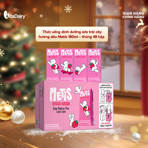  Thức uống dinh dưỡng sữa trái cây hương dâu Metis 180ml - thùng 48 hộp 