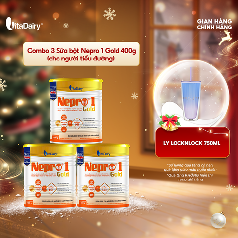 Combo 3 Sữa bột Nepro 1 Gold 400g, phù hợp với người cần lưu ý đường huyết và sức khỏe thận - VitaDairy 