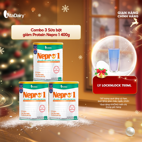  Combo 3 Sữa bột Nepro 1 400g phù hợp với người cần lưu ý đến chức năng thận - VitaDairy 