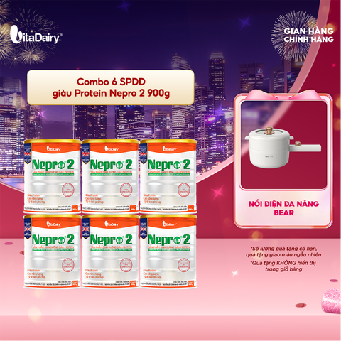  Combo 6 Sữa bột Nepro 2 900g phù hợp với người cần lưu ý đến chức năng thận - VitaDairy 