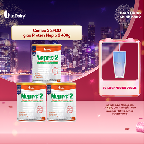  Combo 3 Sữa bột Nepro 2 400g, phù hợp với người cần lưu ý đến chức năng thận - VitaDairy 
