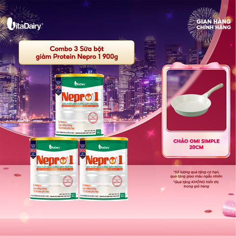  Combo 3 Sữa bột Nepro 1 900g, phù hợp với người cần lưu ý đến chức năng thận - VitaDairy 