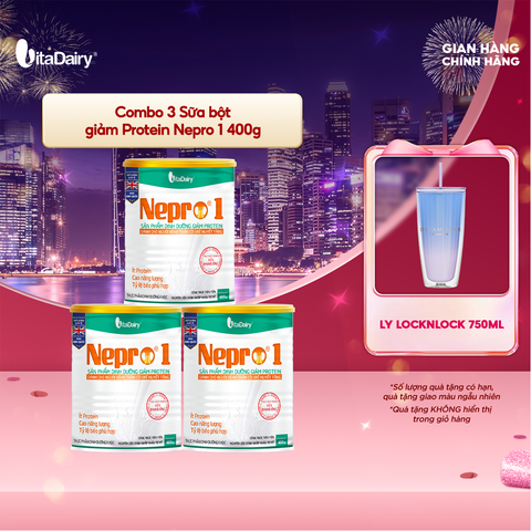  Combo 3 Sữa bột Nepro 1 400g phù hợp với người cần lưu ý đến chức năng thận - VitaDairy 