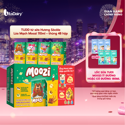 Thức uống dinh dưỡng từ sữa Hương Sôcôla Lúa Mạch Moozi 110ml - thùng 48 hộp 