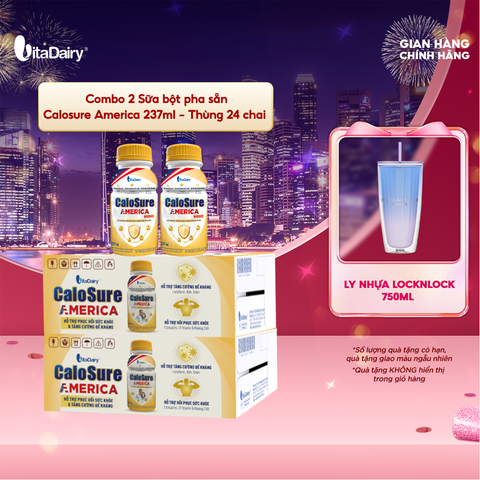  Combo 2 Sữa bột pha sẵn Calosure America thùng 24 chai 237ml - VitaDairy 