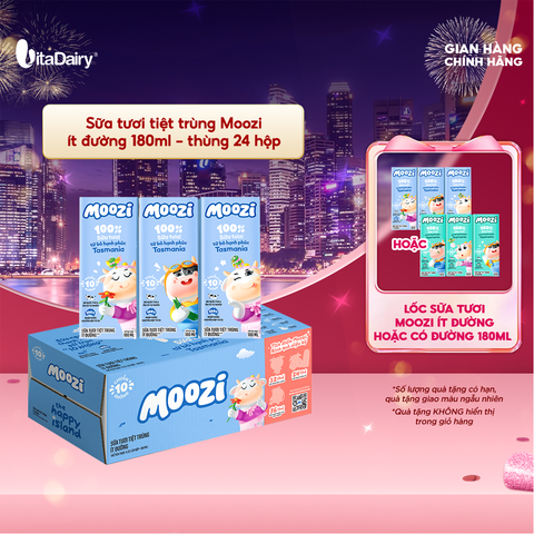  Sữa tươi tiệt trùng Moozi ít đường 180ml - Thùng 24 hộp 