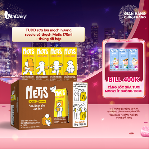  Thức uống dinh dưỡng sữa lúa mạch hương socola có thạch Metis 170ml - thùng 48 hộp 