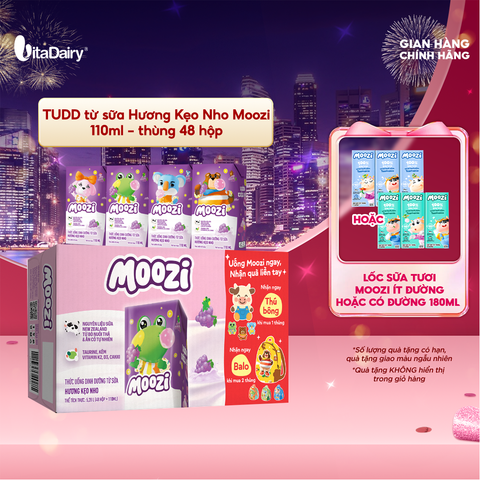  Thức uống dinh dưỡng từ sữa Hương Kẹo Nho Moozi 110ml - thùng 48 hộp 