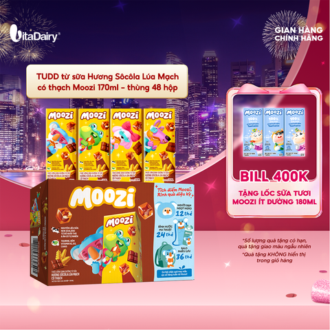  Thức uống dinh dưỡng từ sữa Hương Sôcôla Lúa Mạch có thạch Moozi 170ml - Thùng 48 hộp 