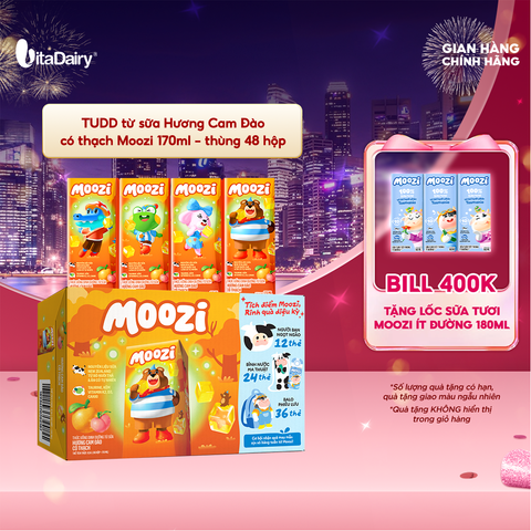  Thức uống dinh dưỡng từ sữa Hương Cam Đào có thạch Moozi 170ml - Thùng 48 hộp 