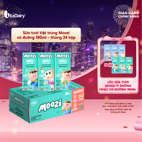  Sữa tươi tiệt trùng Moozi có đường 180ml - Thùng 24 hộp 