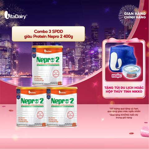  Combo 3 Sữa bột Nepro 2 400g, phù hợp với người cần lưu ý đến chức năng thận - VitaDairy 