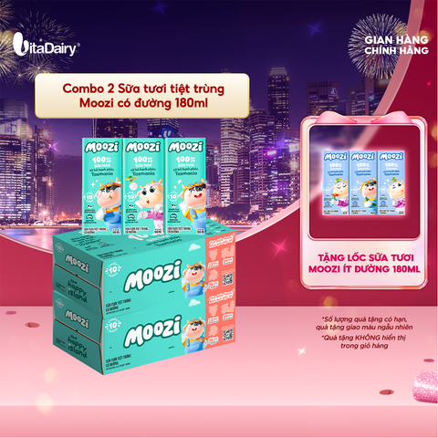  Combo 2 Thùng sữa tươi tiệt trùng Moozi có đường 180ml - Thùng 24 hộp 