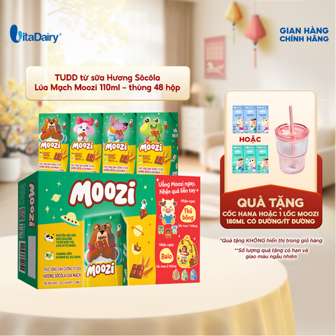  Thức uống dinh dưỡng từ sữa Hương Sôcôla Lúa Mạch Moozi 110ml - thùng 48 hộp 