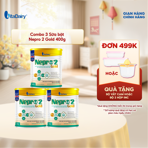  Combo 3 Sữa bột Nepro 2 Gold 400g, bổ sung dinh dưỡng cân đối, phù hợp với người cần lưu ý đường huyết - VitaDairy 