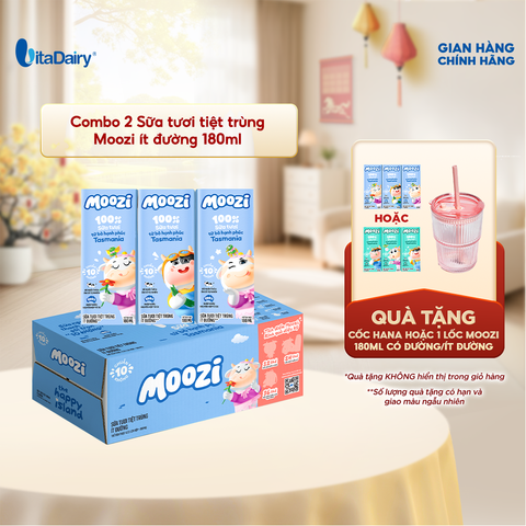  Sữa tươi tiệt trùng Moozi ít đường 180ml - Thùng 24 hộp 