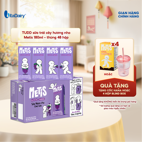  Thức uống dinh dưỡng sữa trái cây hương dâu Metis 180ml - thùng 48 hộp 
