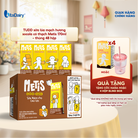  Thức uống dinh dưỡng sữa lúa mạch hương socola có thạch Metis 170ml - thùng 48 hộp 