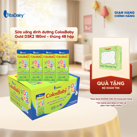  Sữa uống dinh dưỡng ColosBaby Gold D3K2 180ml - thùng 48 hộp 