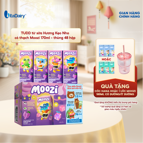  Thức uống dinh dưỡng từ sữa Hương Kẹo Nho có thạch Moozi 170ml - Thùng 48 hộp 