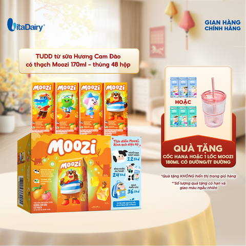  Thức uống dinh dưỡng từ sữa Hương Cam Đào có thạch Moozi 170ml - Thùng 48 hộp 