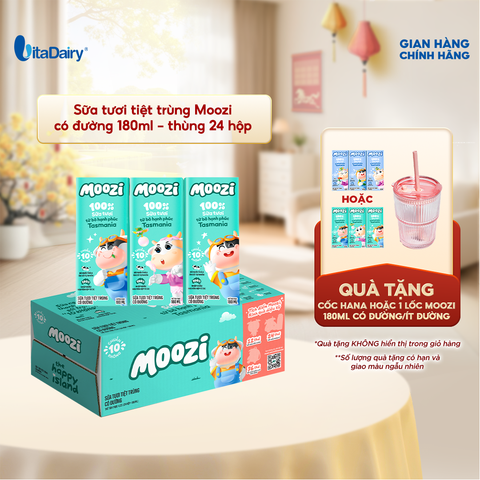  Sữa tươi tiệt trùng Moozi có đường 180ml - Thùng 24 hộp 