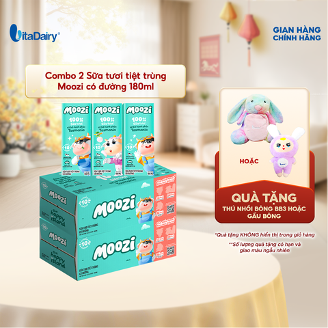  Combo 2 Thùng sữa tươi tiệt trùng Moozi có đường 180ml - Thùng 24 hộp 