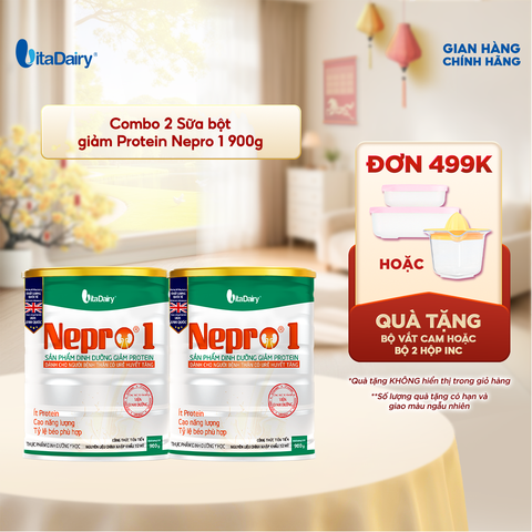  Combo 2 Sữa bột Nepro 1 900g, bổ sung dinh dưỡng cân đối với mức đạm hợp lý - VitaDairy 