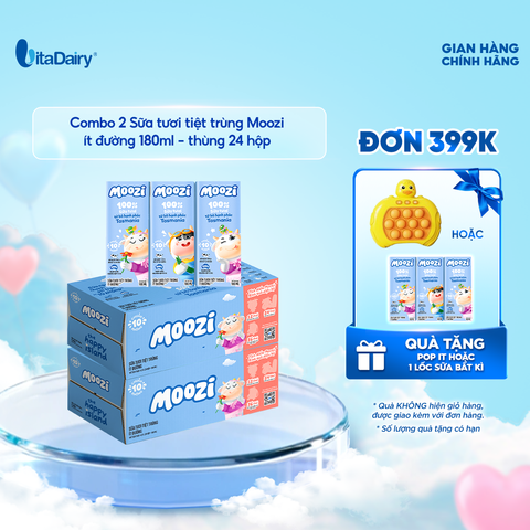  Combo 2 Thùng sữa tươi tiệt trùng Moozi ít đường 180ml - Thùng 24 hộp 